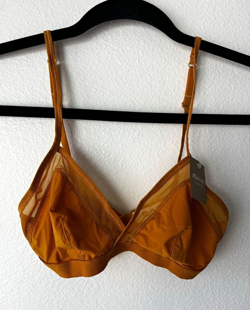 Madewell Intimates Goldenrod Mesh Semi-Sheer Wireless Bralette XS Hook & Eye